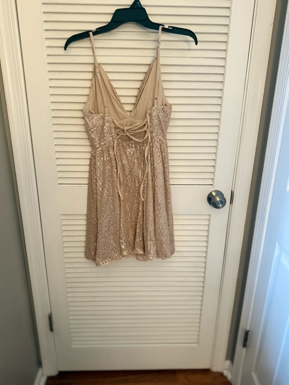 SHEIN Rose Gold Sequin Lace-Up V-Neck Mini Dress